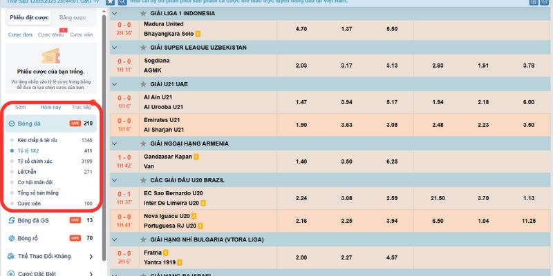 Hàng loạt kèo đến từ những bộ môn quen thuộc