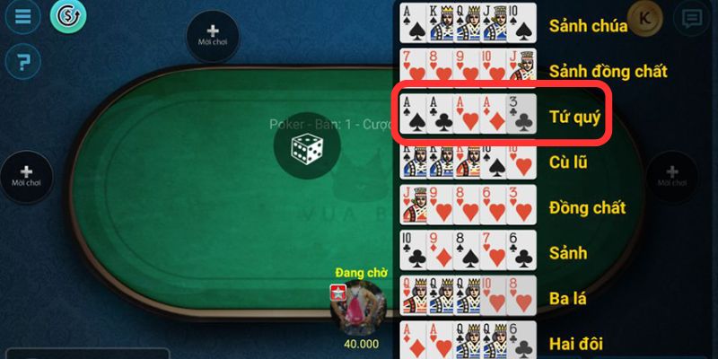 Khái niệm về tứ quý trong siêu phẩm Poker