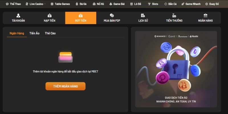 Rút tiền thưởng siêu nhanh chóng với đa dạng phương thức giao dịch